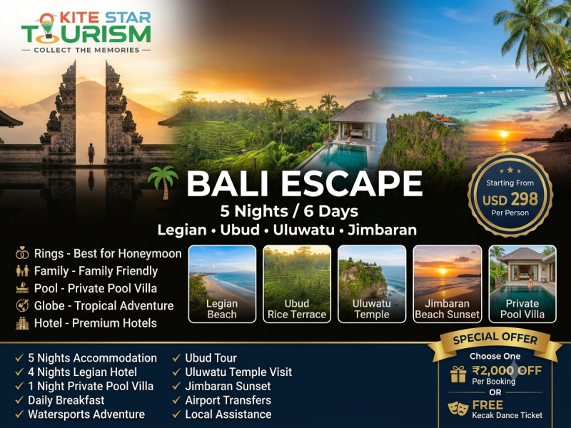 Bali Escape 5 Nights 6 Days Tour Package – Legian & Ubud Private Pool Villa